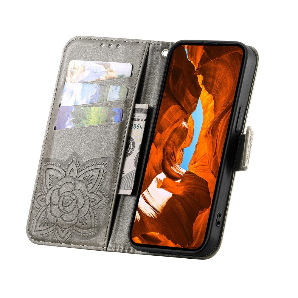 For Xiaomi Poco M8 Pro 5G / Redmi Note 15 Pro+ 5G (Global) Case with Strap Butterfly Pattern PU Leather Wallet Phone Cover - Grey