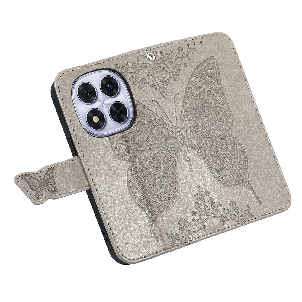 For Xiaomi Poco M8 Pro 5G / Redmi Note 15 Pro+ 5G (Global) Case with Strap Butterfly Pattern PU Leather Wallet Phone Cover - Grey