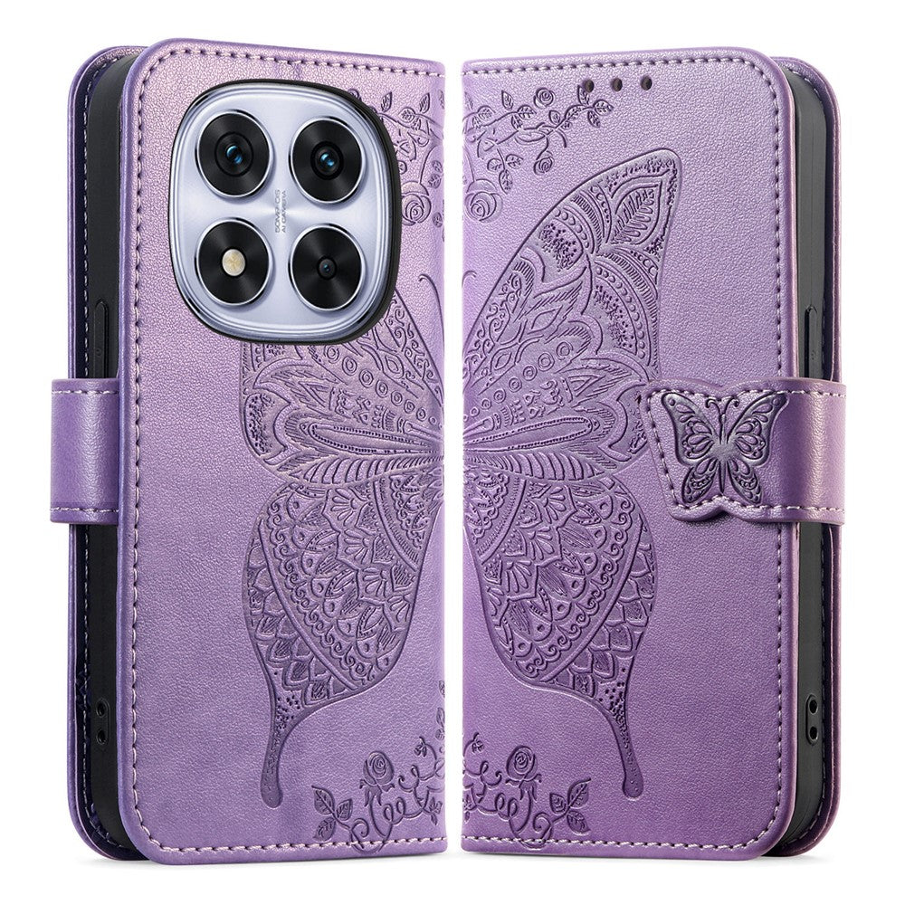 For Xiaomi Poco M8 Pro 5G / Redmi Note 15 Pro+ 5G (Global) Case with Strap Butterfly Pattern PU Leather Wallet Phone Cover - Light Purple