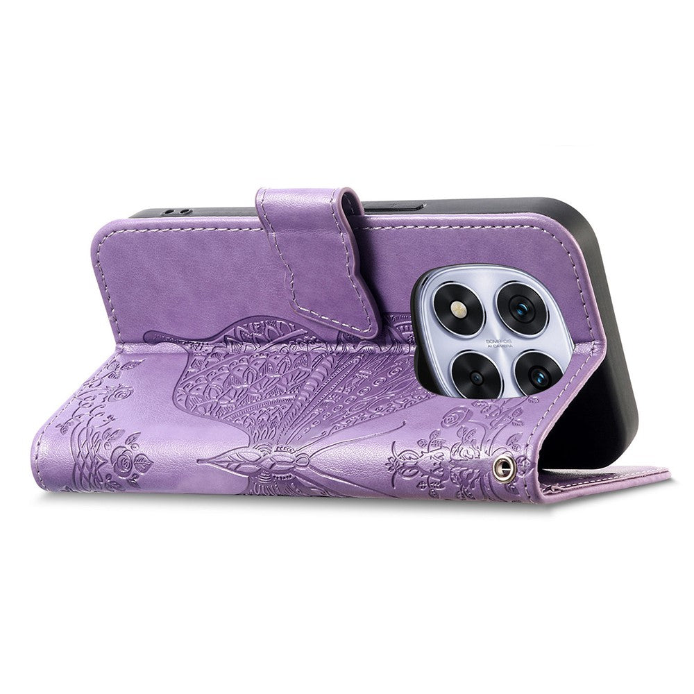 For Xiaomi Poco M8 Pro 5G / Redmi Note 15 Pro+ 5G (Global) Case with Strap Butterfly Pattern PU Leather Wallet Phone Cover - Light Purple