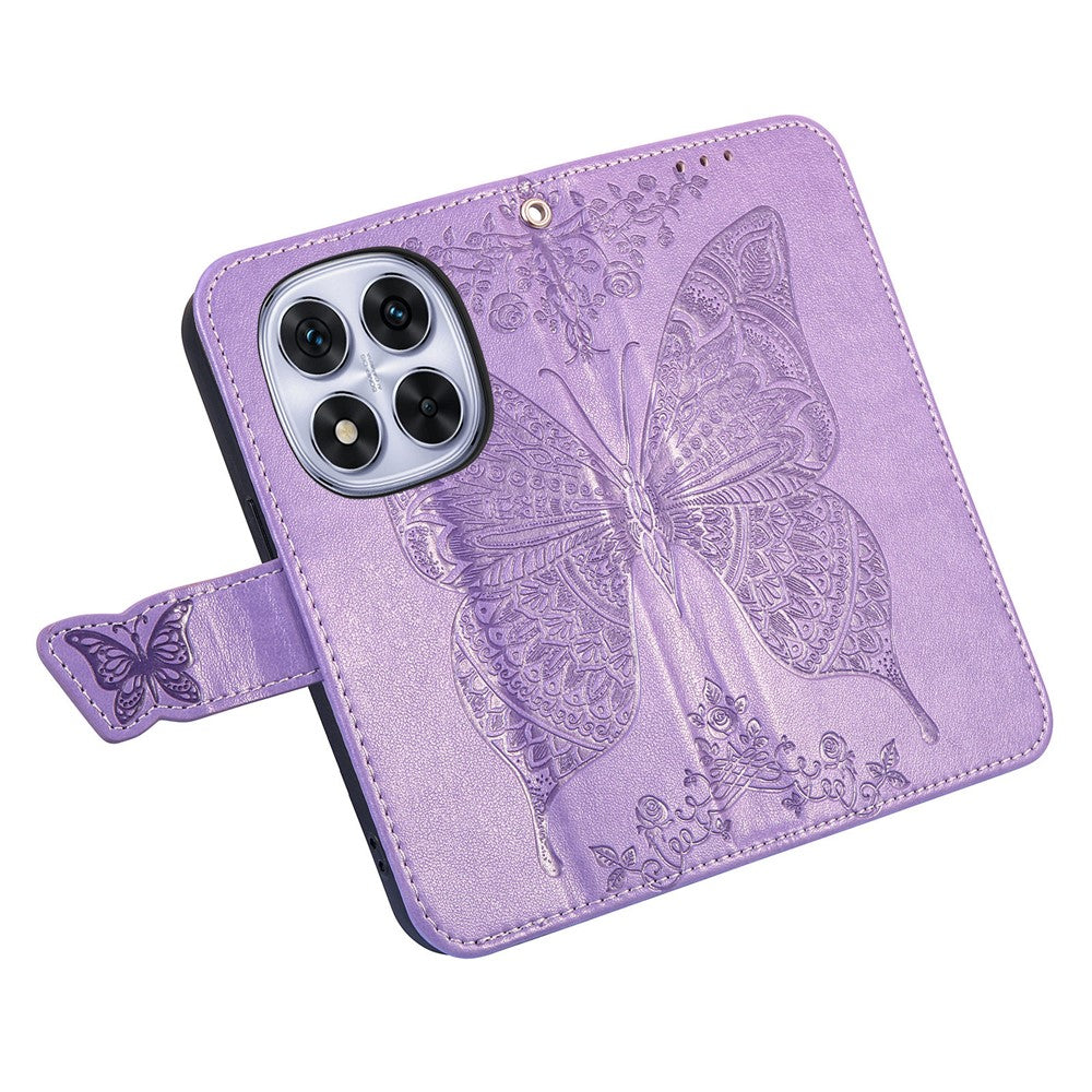For Xiaomi Poco M8 Pro 5G / Redmi Note 15 Pro+ 5G (Global) Case with Strap Butterfly Pattern PU Leather Wallet Phone Cover - Light Purple