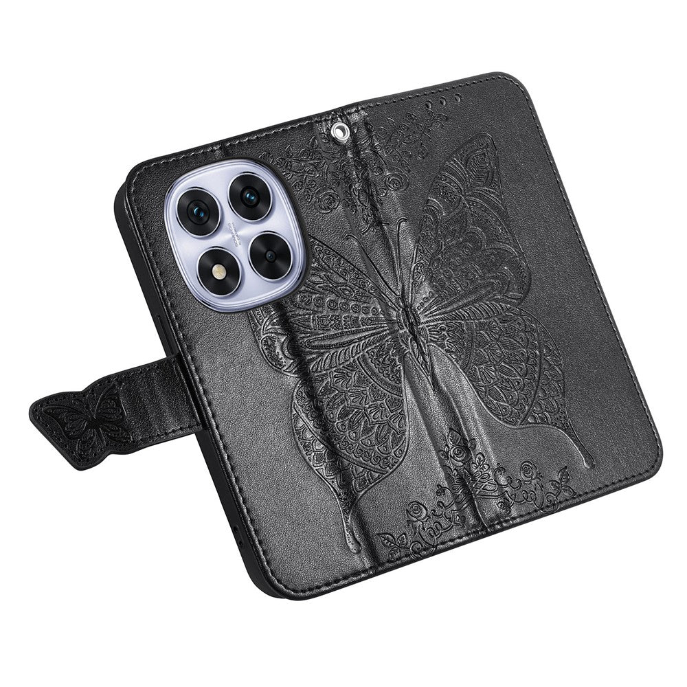 For Xiaomi Poco M8 Pro 5G / Redmi Note 15 Pro+ 5G (Global) Case with Strap Butterfly Pattern PU Leather Wallet Phone Cover - Black