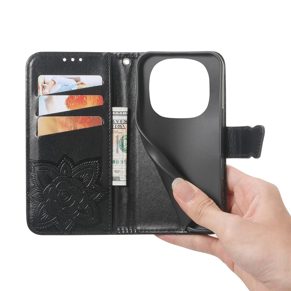 For Xiaomi Poco M8 Pro 5G / Redmi Note 15 Pro+ 5G (Global) Case with Strap Butterfly Pattern PU Leather Wallet Phone Cover - Black