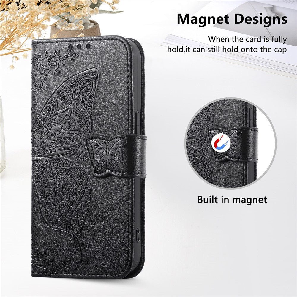 For Xiaomi Poco M8 Pro 5G / Redmi Note 15 Pro+ 5G (Global) Case with Strap Butterfly Pattern PU Leather Wallet Phone Cover - Black