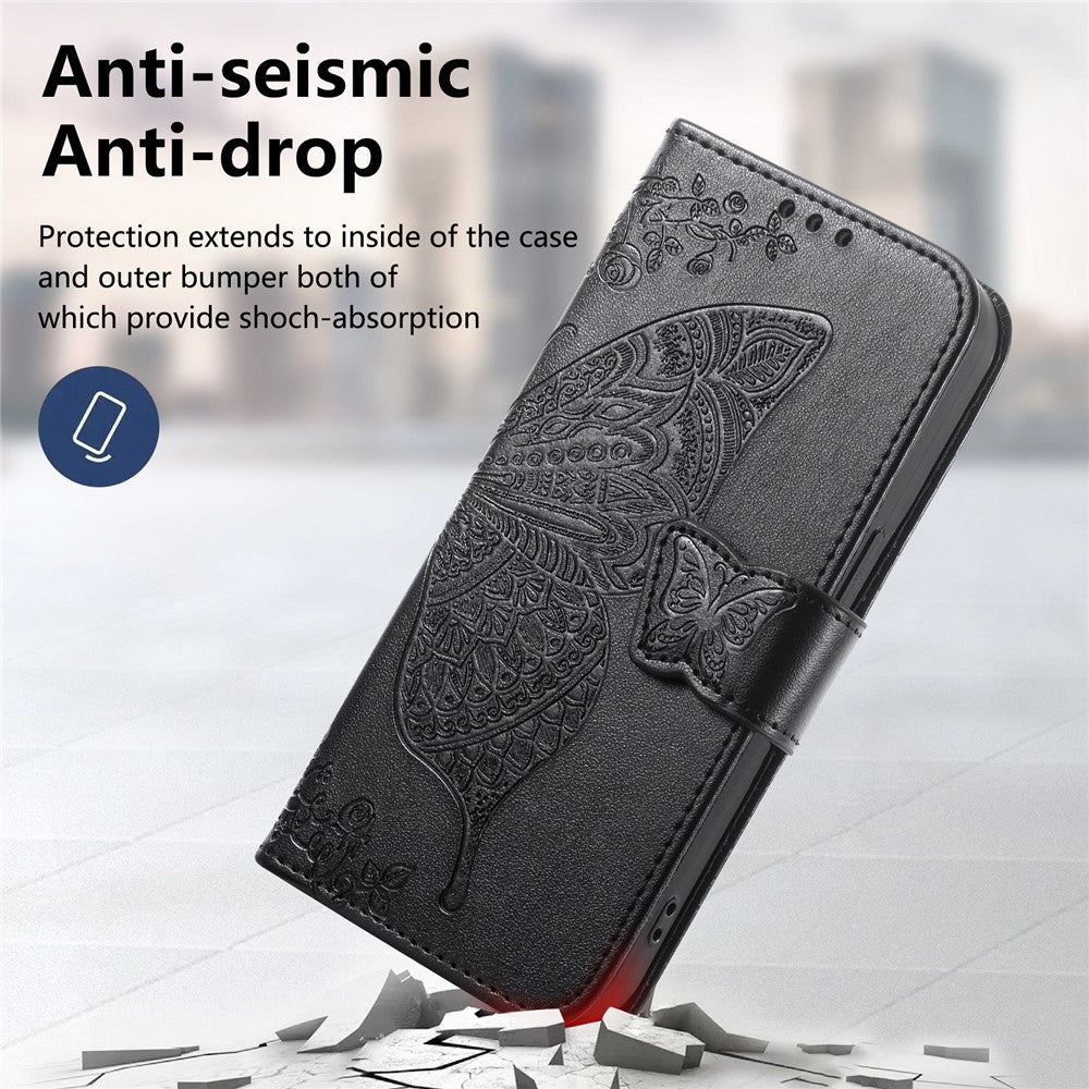 For Xiaomi Poco M8 Pro 5G / Redmi Note 15 Pro+ 5G (Global) Case with Strap Butterfly Pattern PU Leather Wallet Phone Cover - Black