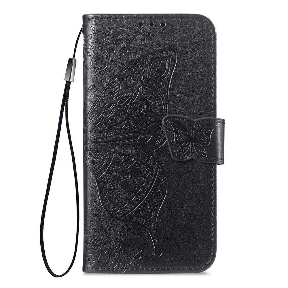 For Xiaomi Poco M8 Pro 5G / Redmi Note 15 Pro+ 5G (Global) Case with Strap Butterfly Pattern PU Leather Wallet Phone Cover - Black