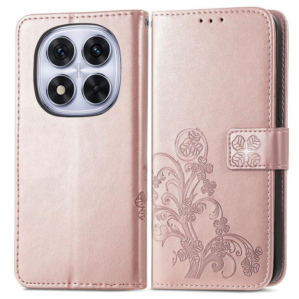 For Xiaomi Poco M8 Pro 5G / Redmi Note 15 Pro+ 5G (Global) Leather Case Four-Leaf Clover Wallet Phone Cover - Rose Gold