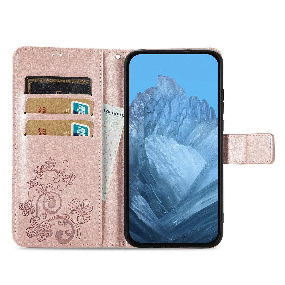For Xiaomi Poco M8 Pro 5G / Redmi Note 15 Pro+ 5G (Global) Leather Case Four-Leaf Clover Wallet Phone Cover - Rose Gold