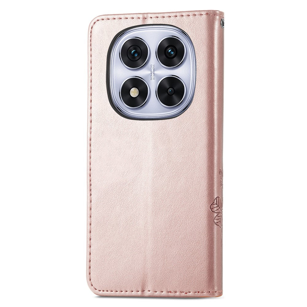 For Xiaomi Poco M8 Pro 5G / Redmi Note 15 Pro+ 5G (Global) Leather Case Four-Leaf Clover Wallet Phone Cover - Rose Gold