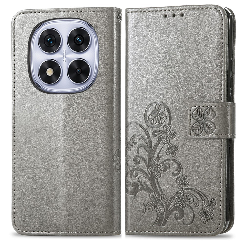 For Xiaomi Poco M8 Pro 5G / Redmi Note 15 Pro+ 5G (Global) Leather Case Four-Leaf Clover Wallet Phone Cover - Grey