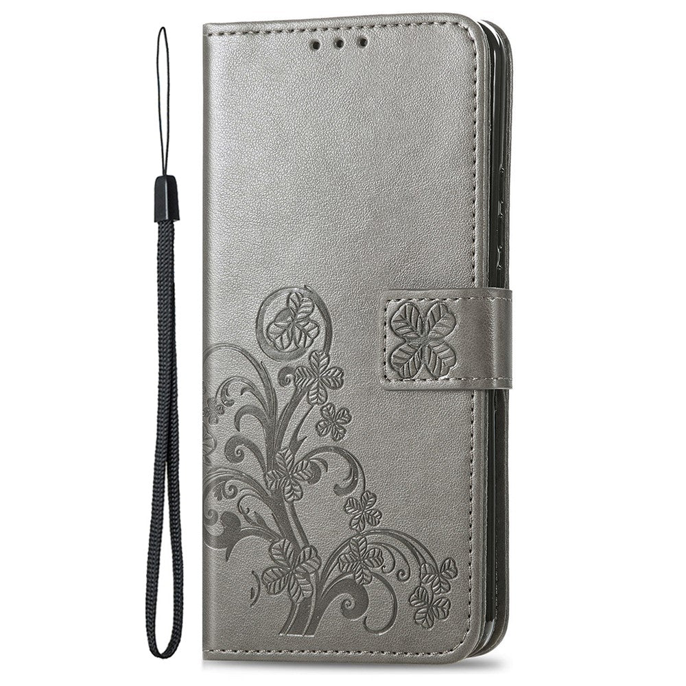 For Xiaomi Poco M8 Pro 5G / Redmi Note 15 Pro+ 5G (Global) Leather Case Four-Leaf Clover Wallet Phone Cover - Grey