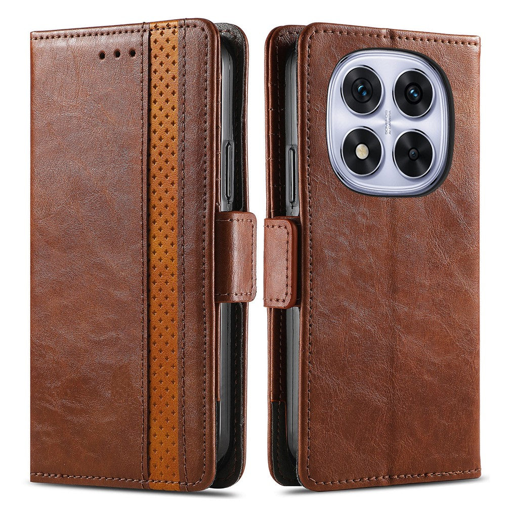 CASENEO For Xiaomi Poco M8 Pro 5G / Redmi Note 15 Pro+ 5G (Global) Phone Cases PU Leather Cover Stand with RFID Blocking Wallet - Dark Brown