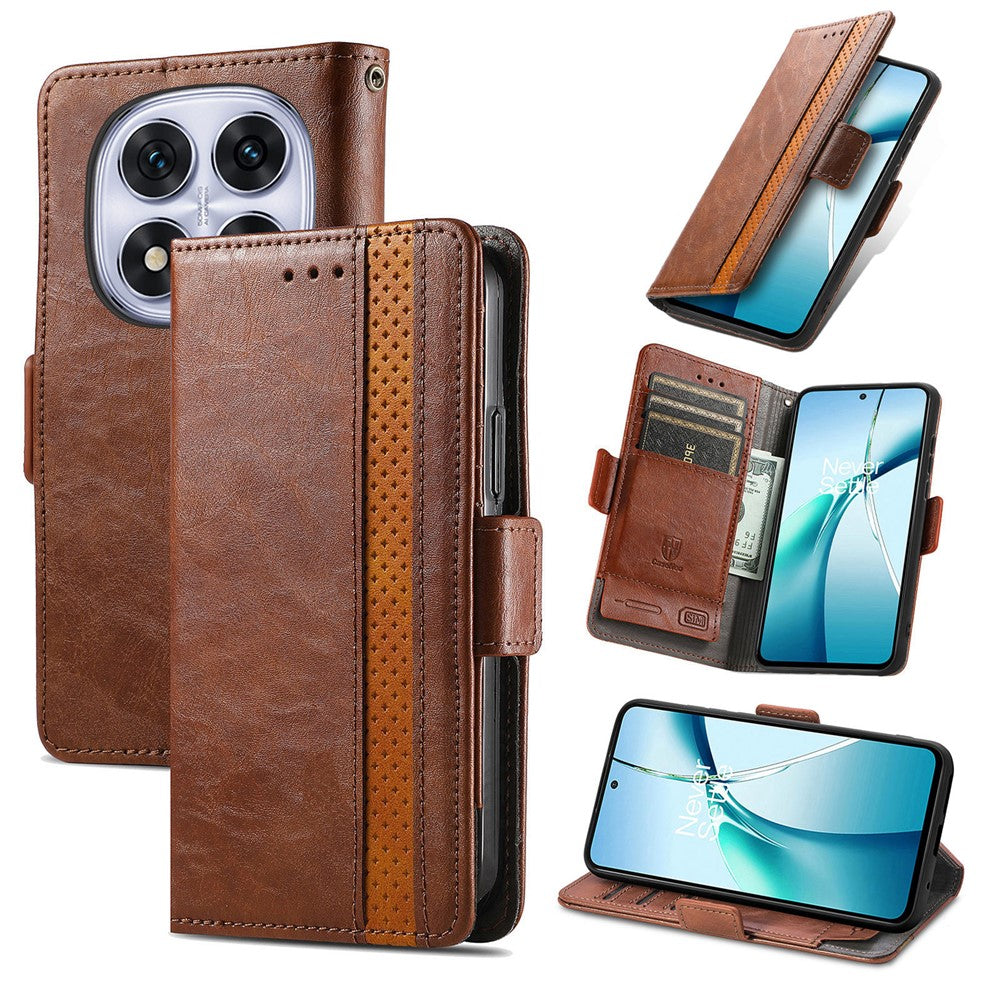 CASENEO For Xiaomi Poco M8 Pro 5G / Redmi Note 15 Pro+ 5G (Global) Phone Cases PU Leather Cover Stand with RFID Blocking Wallet - Dark Brown