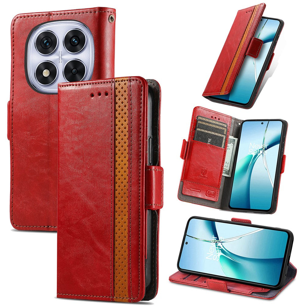 CASENEO For Xiaomi Poco M8 Pro 5G / Redmi Note 15 Pro+ 5G (Global) Phone Cases PU Leather Cover Stand with RFID Blocking Wallet - Red