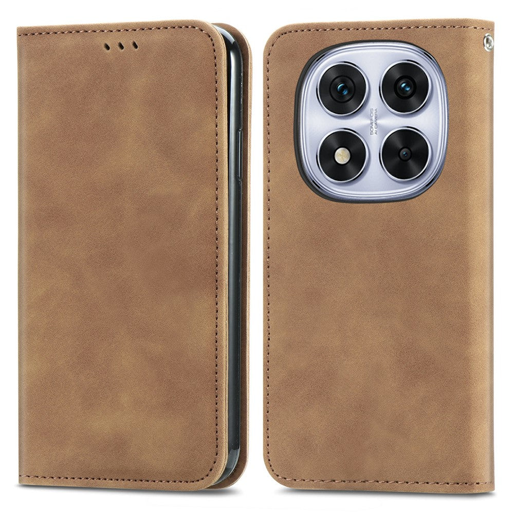 For Xiaomi Poco M8 Pro 5G / Redmi Note 15 Pro+ 5G (Global) Leather Case with Card Holder Magnetic Absorption Phone Cover - Brown