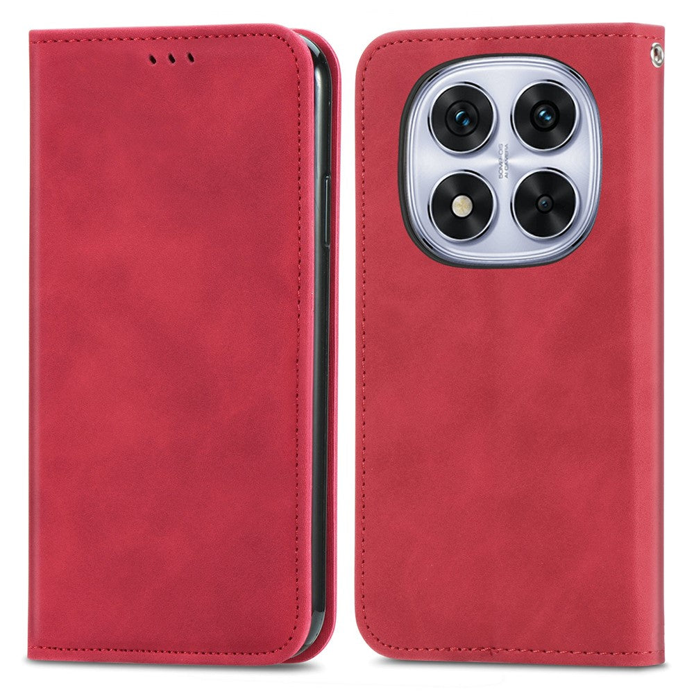 For Xiaomi Poco M8 Pro 5G / Redmi Note 15 Pro+ 5G (Global) Leather Case with Card Holder Magnetic Absorption Phone Cover - Red