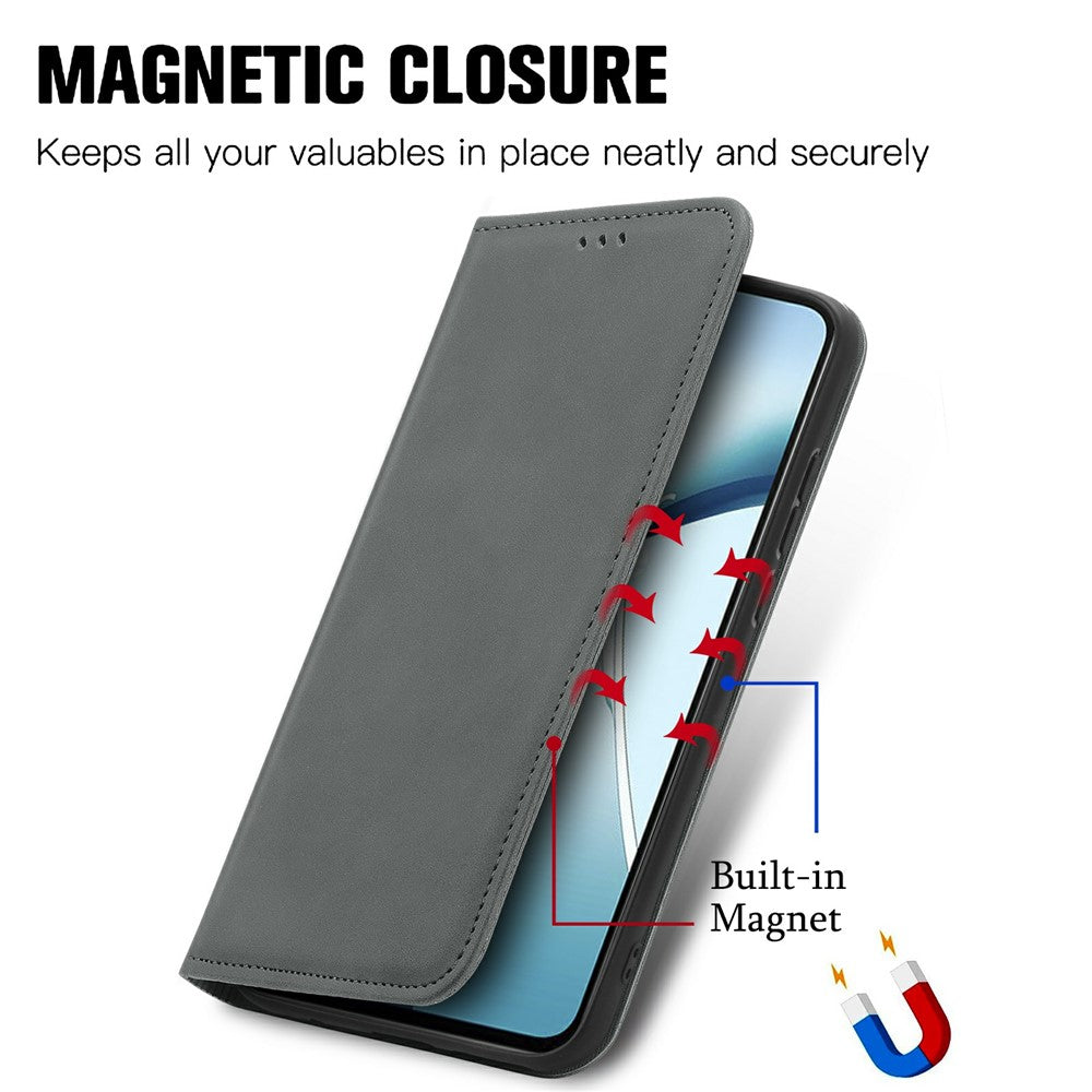 For Xiaomi Poco M8 Pro 5G / Redmi Note 15 Pro+ 5G (Global) Leather Case with Card Holder Magnetic Absorption Phone Cover - Grey