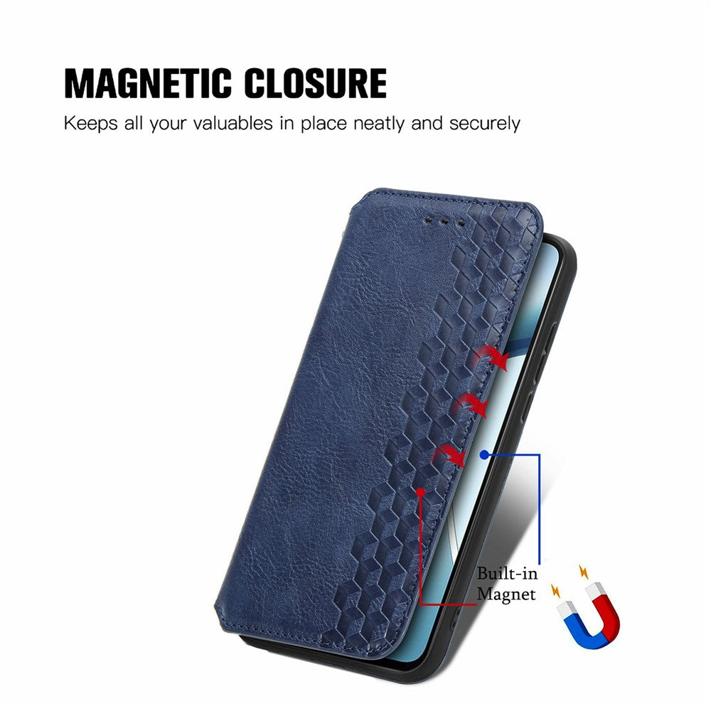 For Xiaomi Poco M8 Pro 5G / Redmi Note 15 Pro+ 5G (Global) Case Rhombus Imprint PU Leather Wallet Phone Cover - Blue