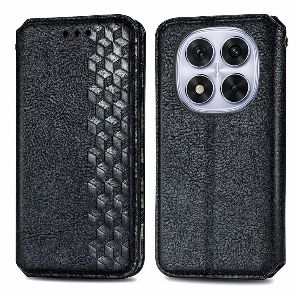 For Xiaomi Poco M8 Pro 5G / Redmi Note 15 Pro+ 5G (Global) Case Rhombus Imprint PU Leather Wallet Phone Cover - Black
