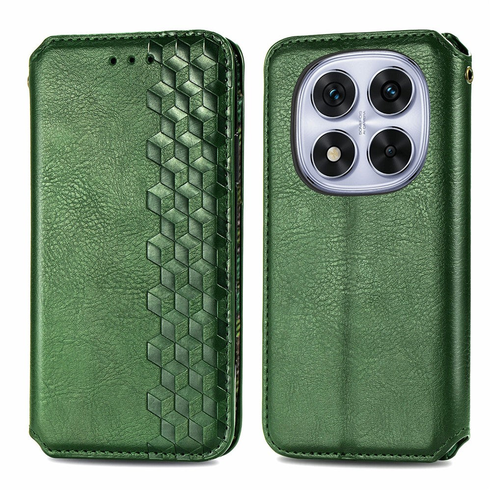 For Xiaomi Poco M8 Pro 5G / Redmi Note 15 Pro+ 5G (Global) Case Rhombus Imprint PU Leather Wallet Phone Cover - Green