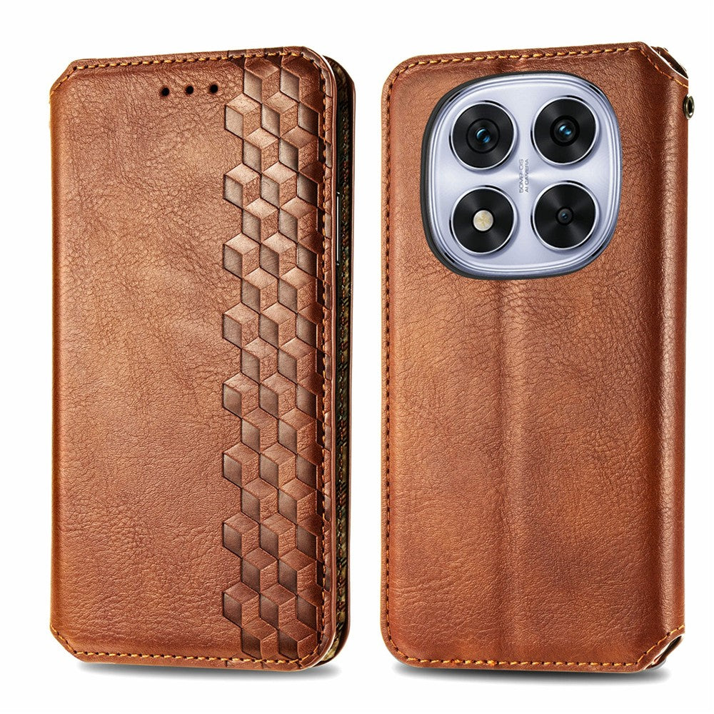 For Xiaomi Poco M8 Pro 5G / Redmi Note 15 Pro+ 5G (Global) Case Rhombus Imprint PU Leather Wallet Phone Cover - Brown