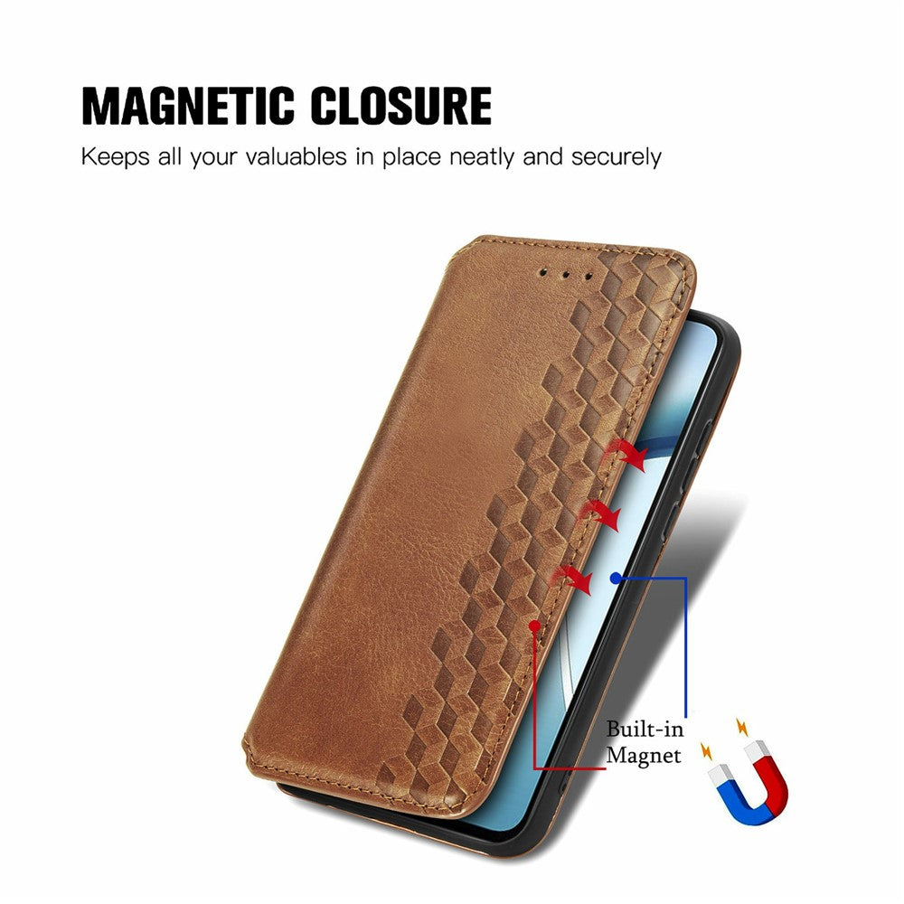 For Xiaomi Poco M8 Pro 5G / Redmi Note 15 Pro+ 5G (Global) Case Rhombus Imprint PU Leather Wallet Phone Cover - Brown
