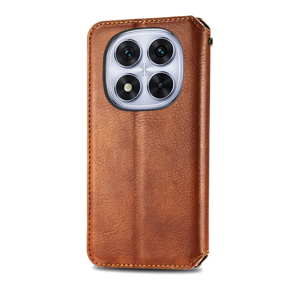 For Xiaomi Poco M8 Pro 5G / Redmi Note 15 Pro+ 5G (Global) Case Rhombus Imprint PU Leather Wallet Phone Cover - Brown