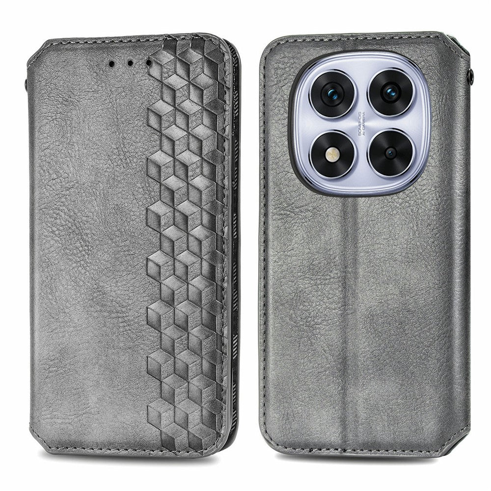 For Xiaomi Poco M8 Pro 5G / Redmi Note 15 Pro+ 5G (Global) Case Rhombus Imprint PU Leather Wallet Phone Cover - Grey