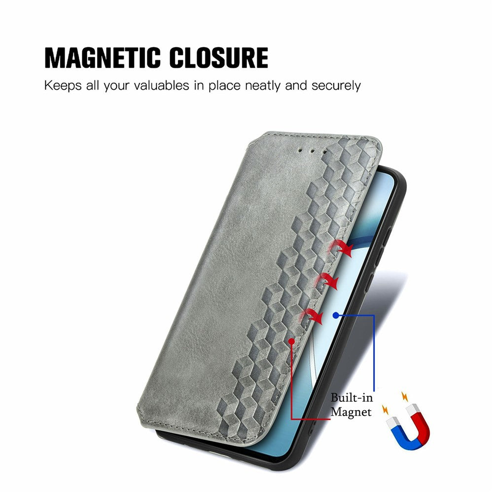 For Xiaomi Poco M8 Pro 5G / Redmi Note 15 Pro+ 5G (Global) Case Rhombus Imprint PU Leather Wallet Phone Cover - Grey