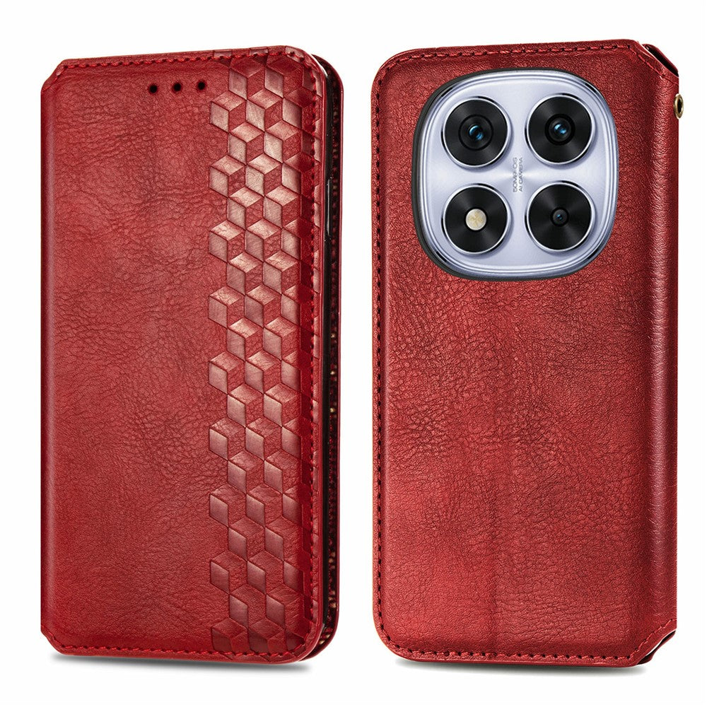 For Xiaomi Poco M8 Pro 5G / Redmi Note 15 Pro+ 5G (Global) Case Rhombus Imprint PU Leather Wallet Phone Cover - Red