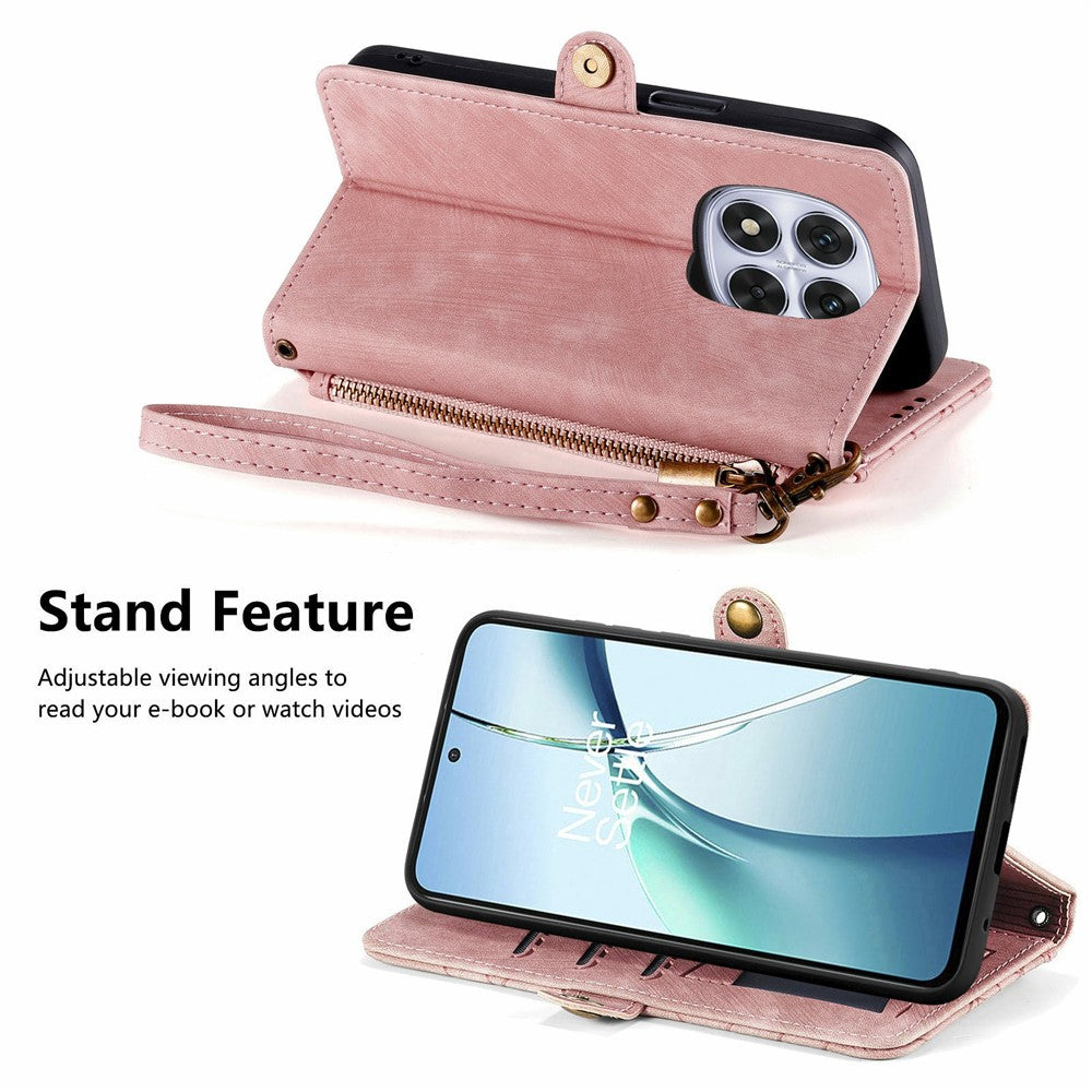 For Xiaomi Poco M8 Pro 5G / Redmi Note 15 Pro+ 5G (Global) Case Zipper Wallet Geometry Lines Leather Phone Cover with Strap - Pink