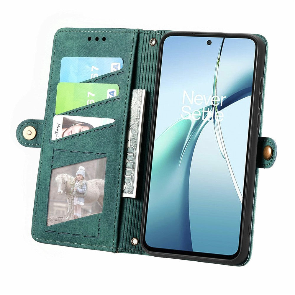 For Xiaomi Poco M8 Pro 5G / Redmi Note 15 Pro+ 5G (Global) Case Zipper Wallet Geometry Lines Leather Phone Cover with Strap - Green