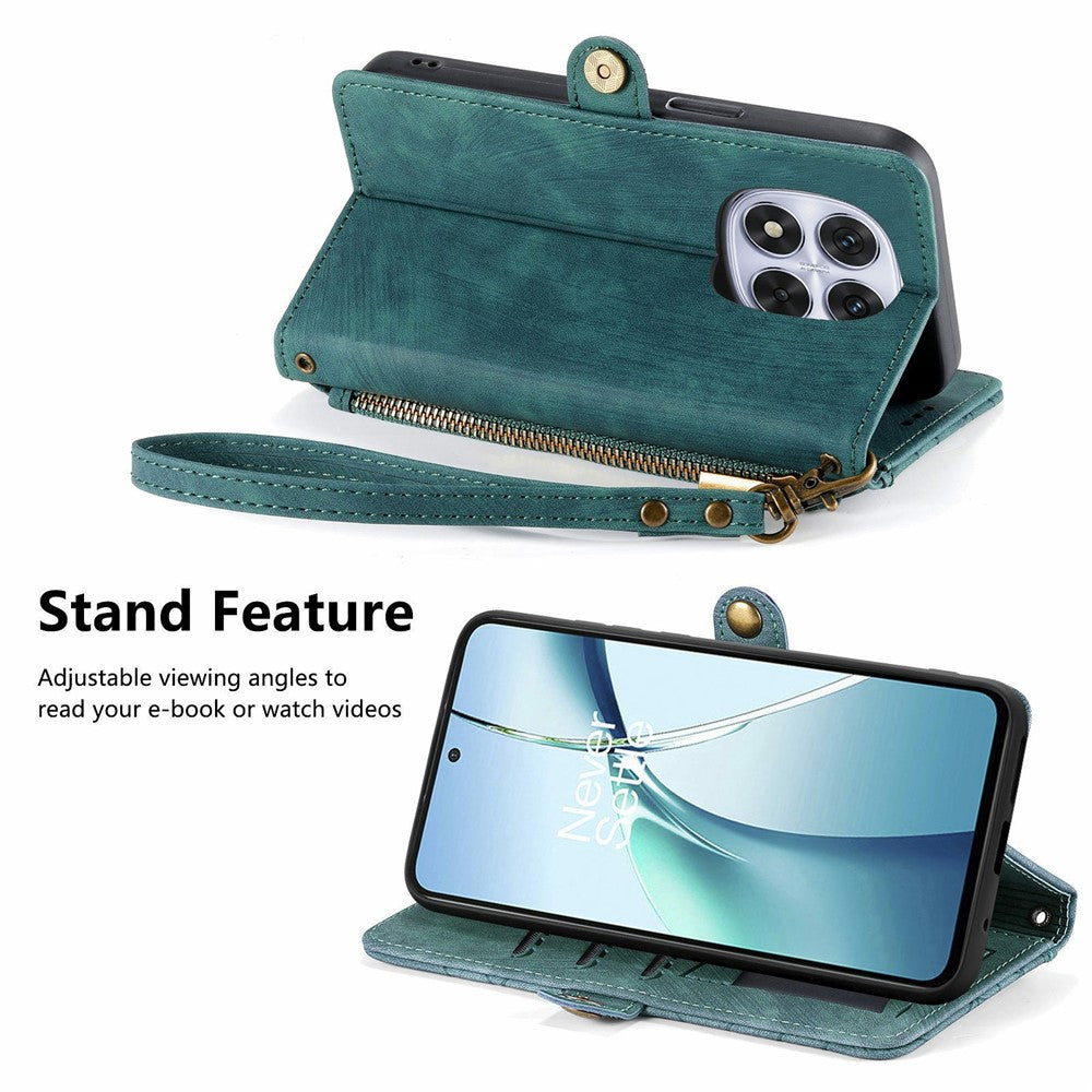 For Xiaomi Poco M8 Pro 5G / Redmi Note 15 Pro+ 5G (Global) Case Zipper Wallet Geometry Lines Leather Phone Cover with Strap - Green