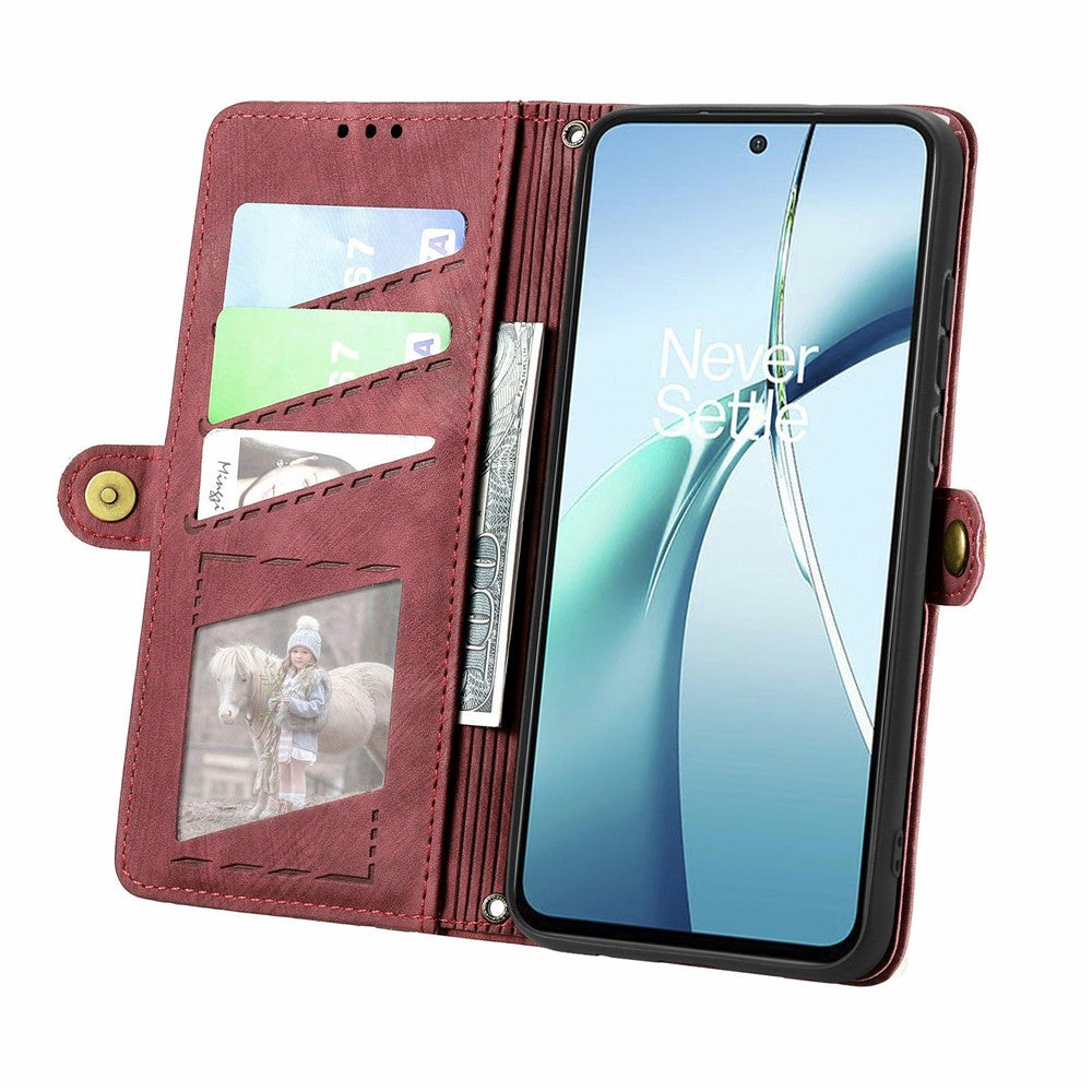 For Xiaomi Poco M8 Pro 5G / Redmi Note 15 Pro+ 5G (Global) Case Zipper Wallet Geometry Lines Leather Phone Cover with Strap - Red