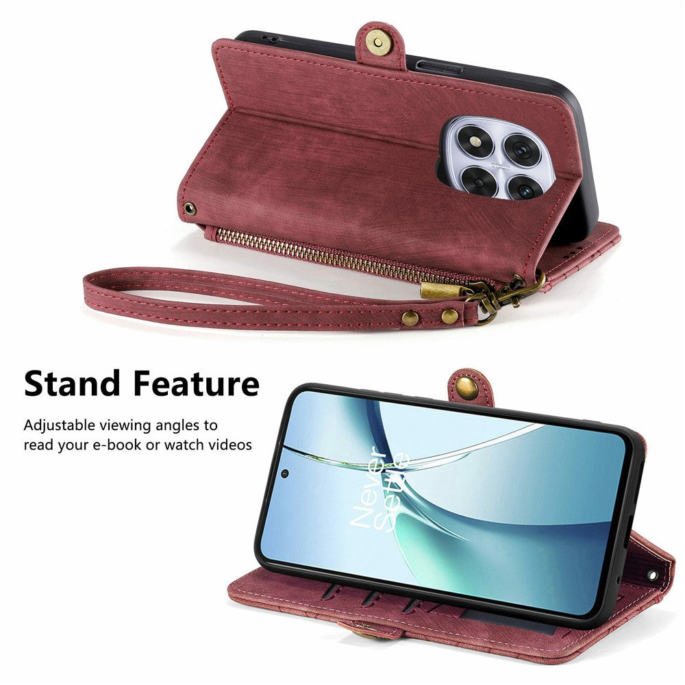 For Xiaomi Poco M8 Pro 5G / Redmi Note 15 Pro+ 5G (Global) Case Zipper Wallet Geometry Lines Leather Phone Cover with Strap - Red