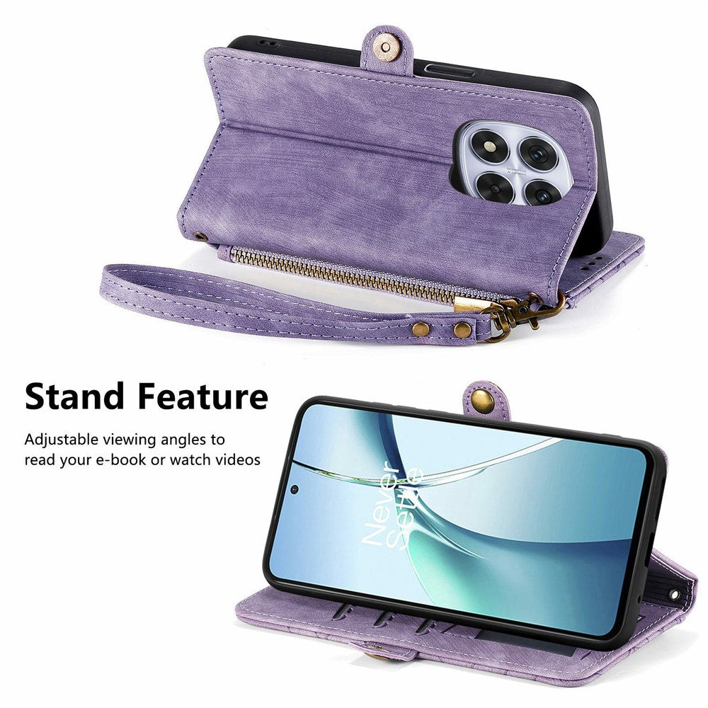 For Xiaomi Poco M8 Pro 5G / Redmi Note 15 Pro+ 5G (Global) Case Zipper Wallet Geometry Lines Leather Phone Cover with Strap - Light Purple