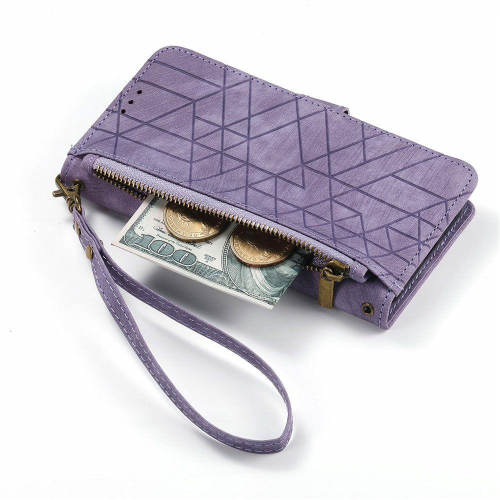 For Xiaomi Poco M8 Pro 5G / Redmi Note 15 Pro+ 5G (Global) Case Zipper Wallet Geometry Lines Leather Phone Cover with Strap - Light Purple