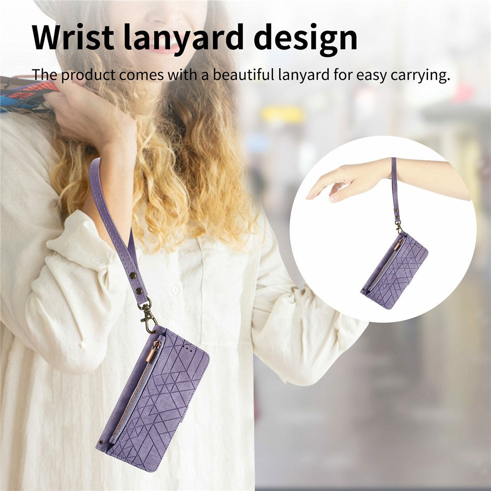 For Xiaomi Poco M8 Pro 5G / Redmi Note 15 Pro+ 5G (Global) Case Zipper Wallet Geometry Lines Leather Phone Cover with Strap - Light Purple