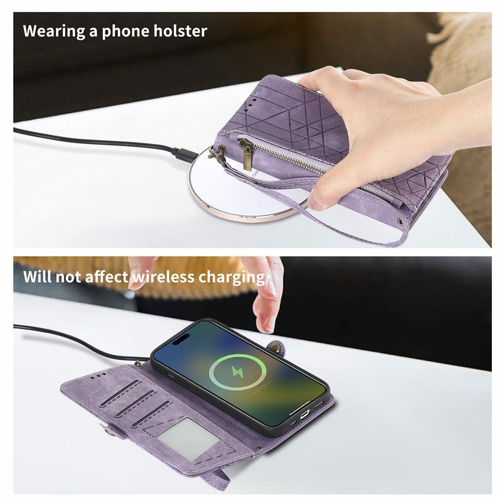 For Xiaomi Poco M8 Pro 5G / Redmi Note 15 Pro+ 5G (Global) Case Zipper Wallet Geometry Lines Leather Phone Cover with Strap - Light Purple