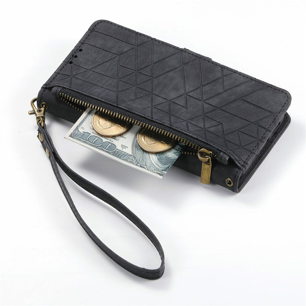 For Xiaomi Poco M8 Pro 5G / Redmi Note 15 Pro+ 5G (Global) Case Zipper Wallet Geometry Lines Leather Phone Cover with Strap - Black