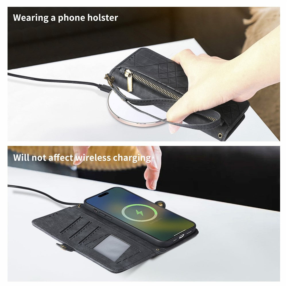 For Xiaomi Poco M8 Pro 5G / Redmi Note 15 Pro+ 5G (Global) Case Zipper Wallet Geometry Lines Leather Phone Cover with Strap - Black