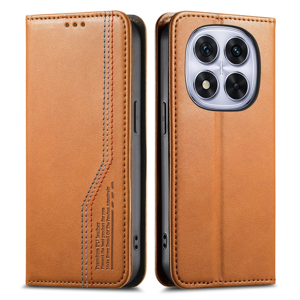 For Xiaomi Poco M8 Pro 5G / Redmi Note 15 Pro+ 5G (Global) Case Wallet Tri-Color Stitching Leather Phone Cover with Elastic Wristband - Brown