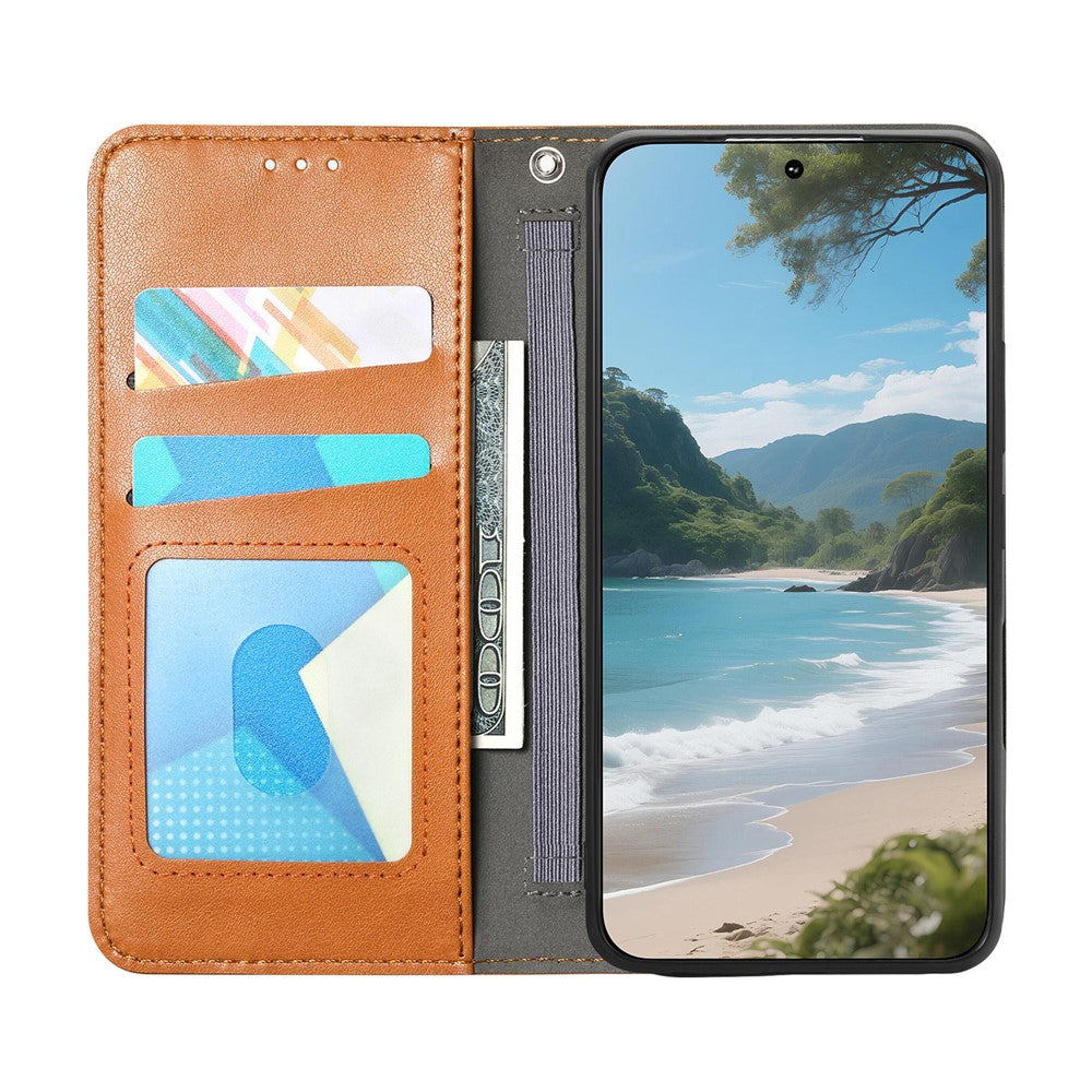 For Xiaomi Poco M8 Pro 5G / Redmi Note 15 Pro+ 5G (Global) Case Wallet Tri-Color Stitching Leather Phone Cover with Elastic Wristband - Brown
