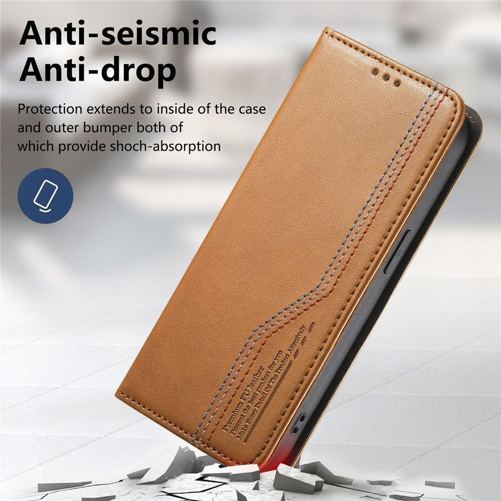 For Xiaomi Poco M8 Pro 5G / Redmi Note 15 Pro+ 5G (Global) Case Wallet Tri-Color Stitching Leather Phone Cover with Elastic Wristband - Brown