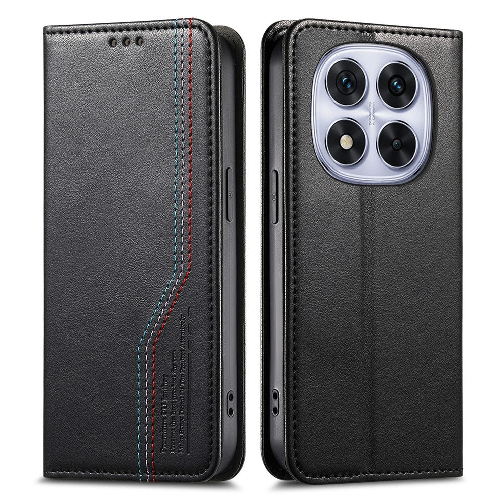 For Xiaomi Poco M8 Pro 5G / Redmi Note 15 Pro+ 5G (Global) Case Wallet Tri-Color Stitching Leather Phone Cover with Elastic Wristband - Black
