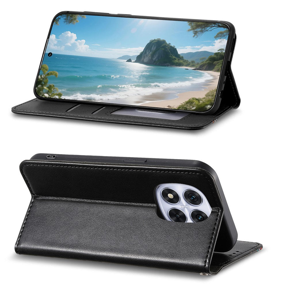 For Xiaomi Poco M8 Pro 5G / Redmi Note 15 Pro+ 5G (Global) Case Wallet Tri-Color Stitching Leather Phone Cover with Elastic Wristband - Black