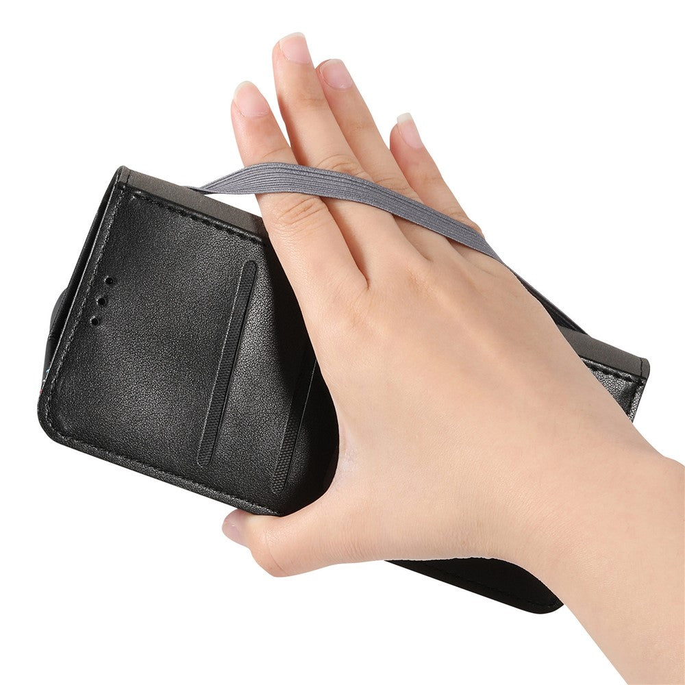 For Xiaomi Poco M8 Pro 5G / Redmi Note 15 Pro+ 5G (Global) Case Wallet Tri-Color Stitching Leather Phone Cover with Elastic Wristband - Black