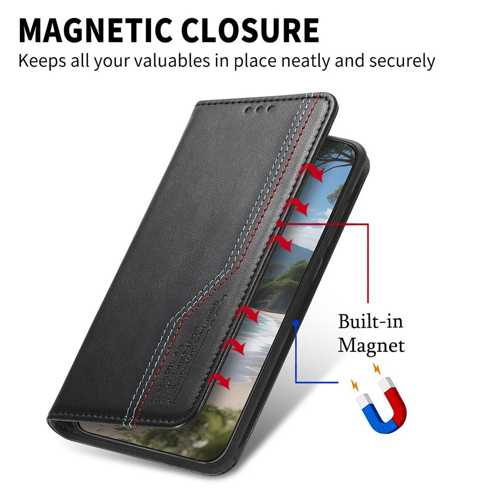 For Xiaomi Poco M8 Pro 5G / Redmi Note 15 Pro+ 5G (Global) Case Wallet Tri-Color Stitching Leather Phone Cover with Elastic Wristband - Black