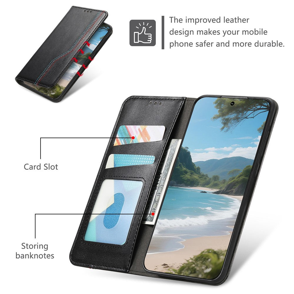 For Xiaomi Poco M8 Pro 5G / Redmi Note 15 Pro+ 5G (Global) Case Wallet Tri-Color Stitching Leather Phone Cover with Elastic Wristband - Black
