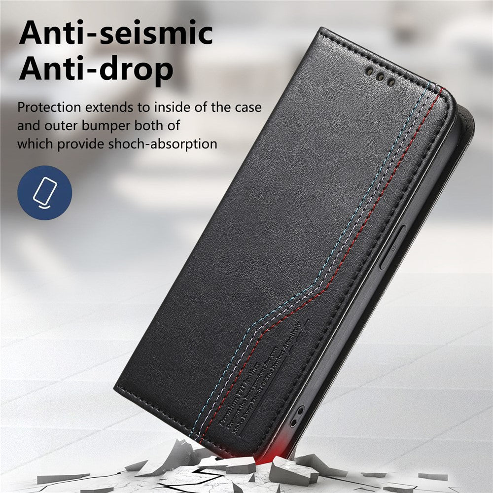 For Xiaomi Poco M8 Pro 5G / Redmi Note 15 Pro+ 5G (Global) Case Wallet Tri-Color Stitching Leather Phone Cover with Elastic Wristband - Black
